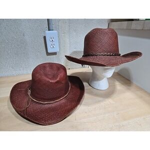 Vintage Pair Joe Bill Miller His Hers Men's Women's Straw Hat Brim Summer Cowboy